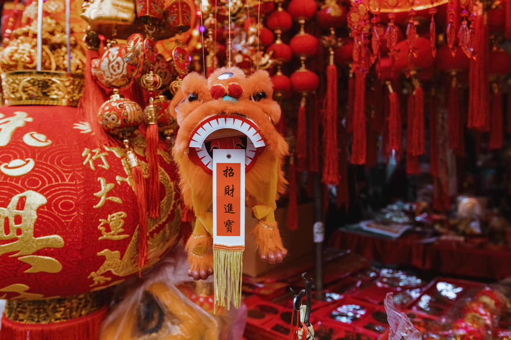 Happy Lunar New Year 2025 Decoration on the market in China Town Bangkok Thailand.